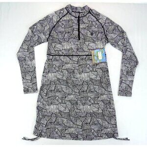 Coolibar UPF 50+ Women's Black White Ruched‎ Swim Shirt NEW Small Geometric